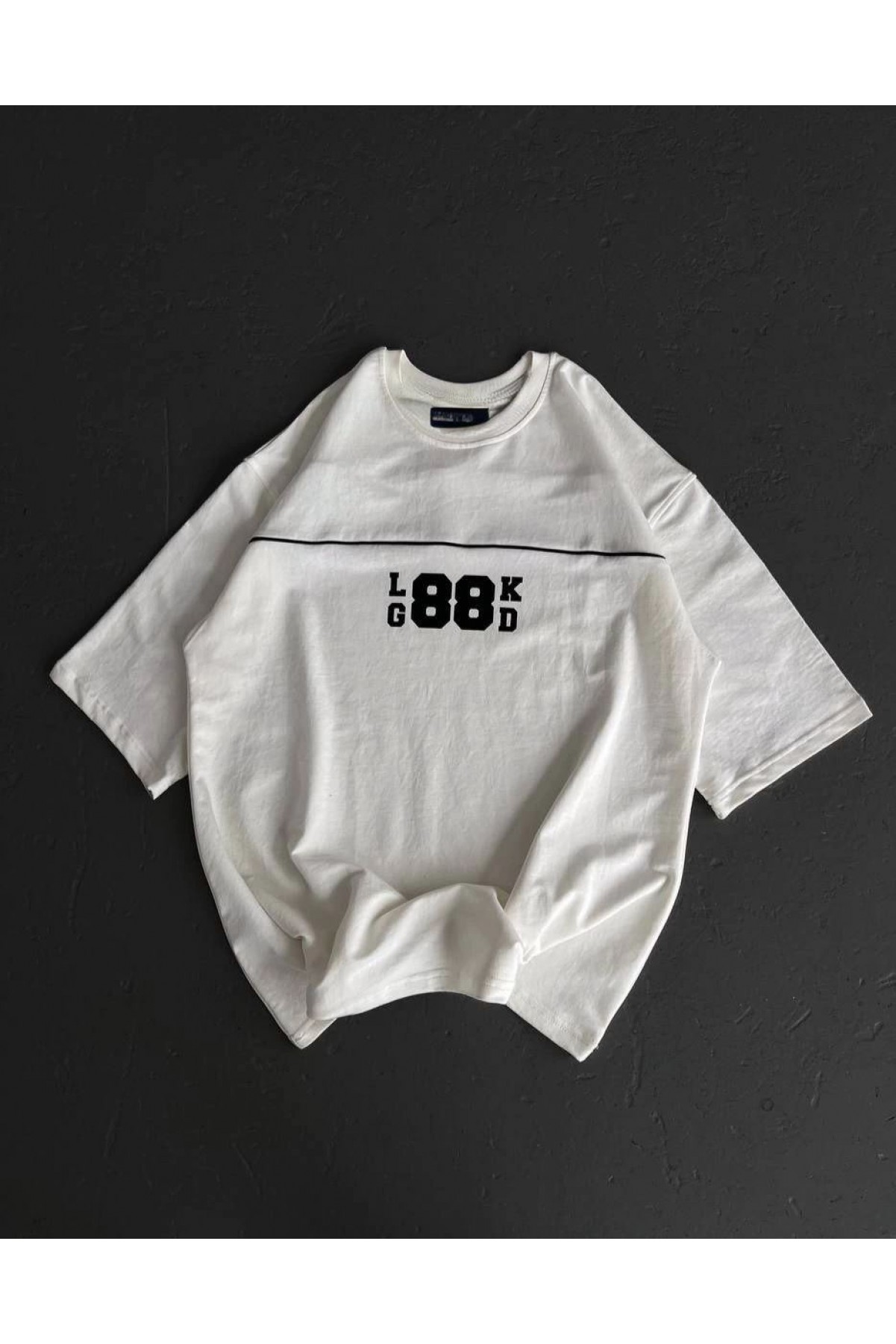 Kadın Baskılı T-Shirt Kısa Kol Bisiklet Yaka Oversize Rahat Kalıp Günlük Tişört   - Beyaz