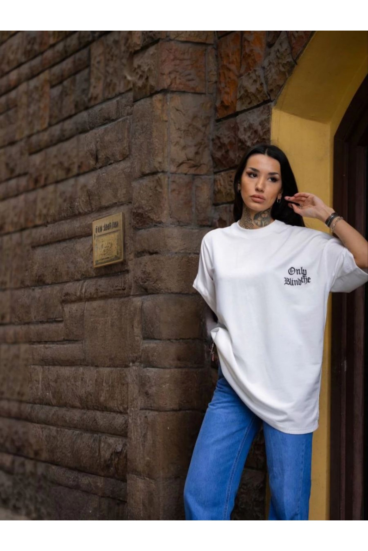 kadın Tişort Bisiklet Yaka Baskılı yazlık Kısa kol Oversize T-Shirt - Beyaz