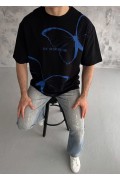 Erkek Kısa Kol Yazlık Tişört Bisiklet Yaka Baskılı Oversize T-Shirt - Siyah