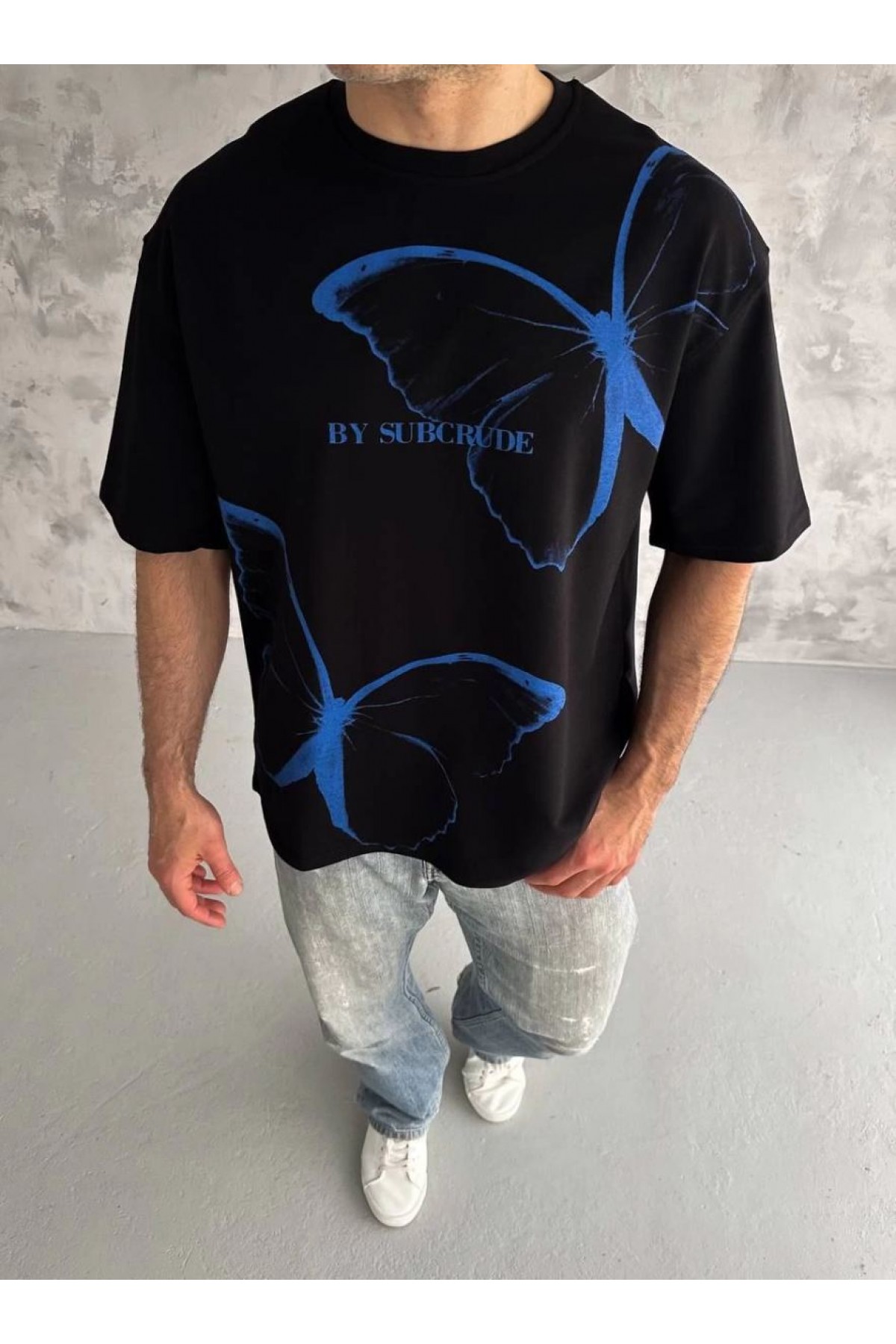 Erkek Kısa Kol Yazlık Tişört Bisiklet Yaka Baskılı Oversize T-Shirt - Siyah