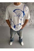 Erkek Kısa Kol Yazlık Tişört Bisiklet Yaka Baskılı Oversize T-Shirt - Beyaz