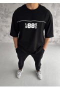 Erkek Kısa Kol Yazlık Tişört Bisiklet Yaka Baskılı Oversize T-Shirt - Siyah