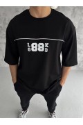 Erkek Kısa Kol Yazlık Tişört Bisiklet Yaka Baskılı Oversize T-Shirt - Siyah