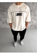 Erkek Kısa Kol Yazlık Tişört Bisiklet Yaka Baskılı Oversize T-Shirt - Beyaz