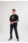 Erkek Kısa Kol Tişört Göğüs ve Kol Bisiklet Yaka Baskılı T-Shirt - Siyah