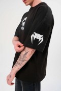 Erkek Kısa Kol Tişört Göğüs ve Kol Bisiklet Yaka Baskılı T-Shirt - Siyah