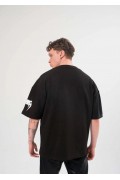Erkek Kısa Kol Tişört Göğüs ve Kol Bisiklet Yaka Baskılı T-Shirt - Siyah