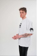 Erkek Kısa Kol Tişört Göğüs ve Kol Bisiklet Yaka Baskılı T-Shirt - Beyaz