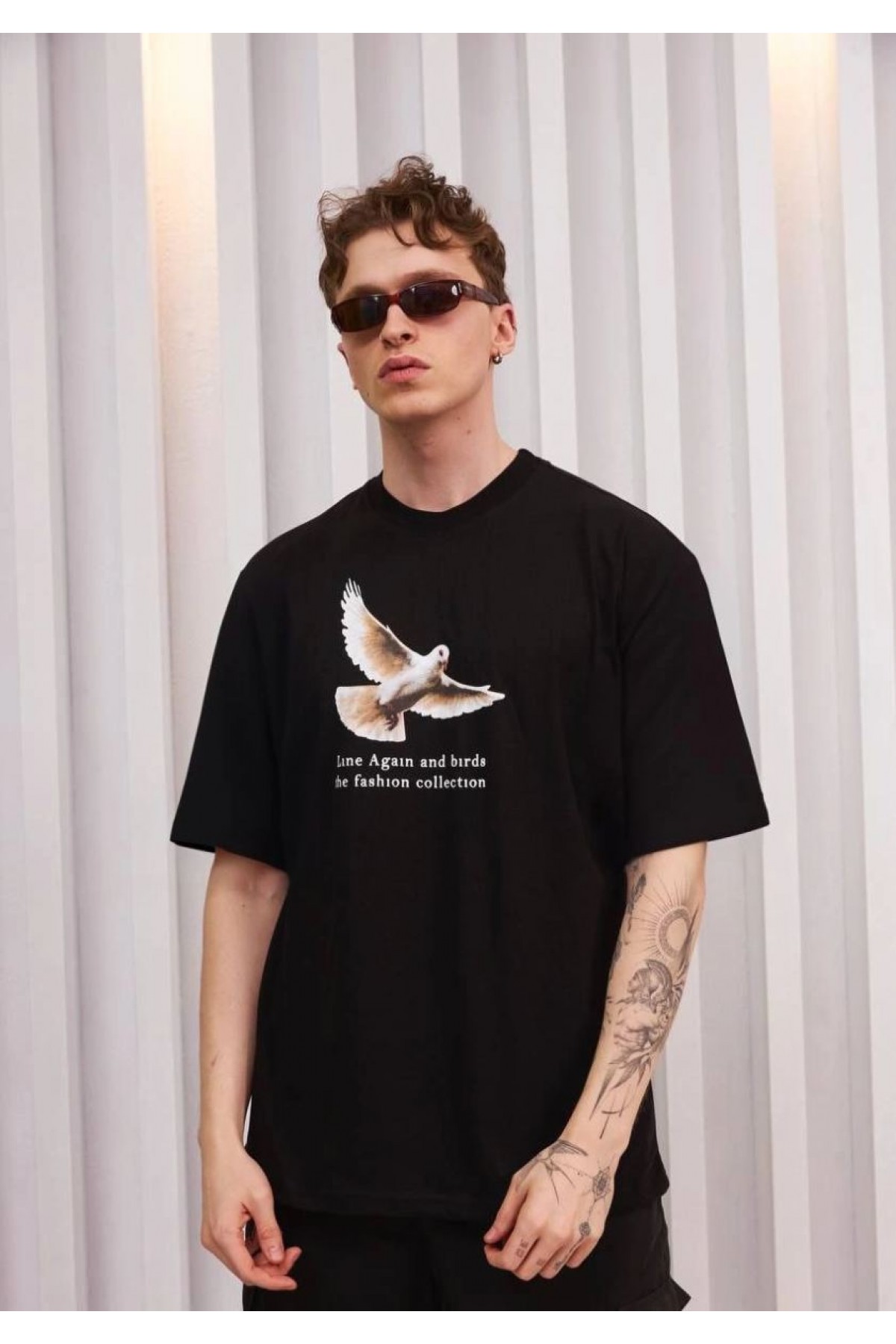 Erkek Kısa Kol Yazlık Tişört Bisiklet Yaka Baskılı Oversize T-Shirt - Siyah