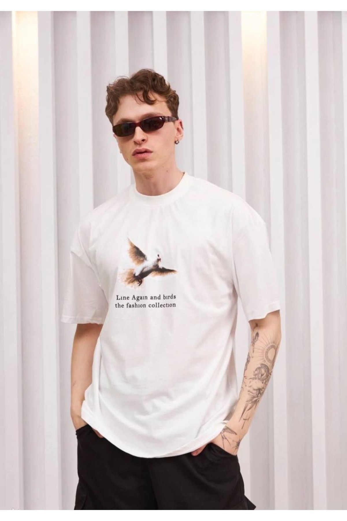 Erkek Kısa Kol Yazlık Tişört Bisiklet Yaka Baskılı Oversize T-Shirt - Siyah