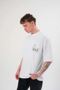 Erkek Kısa Kol Yazlık Tişört Bisiklet Yaka Baskılı Oversize T-Shirt - Beyaz