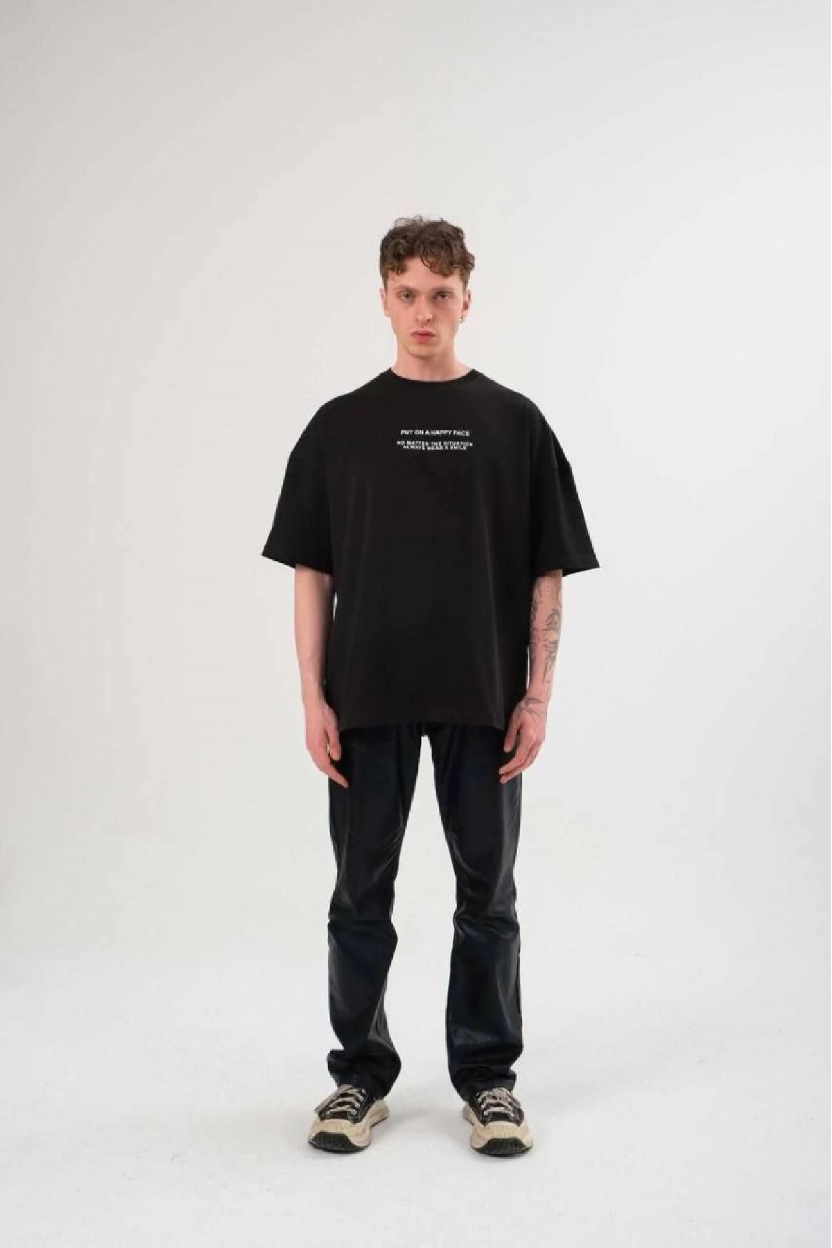 Erkek Kısa Kol Yazlık Tişört Bisiklet Yaka Baskılı Oversize T-Shirt - Siyah