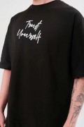 Erkek Kısa Kol Yazlık Tişört Bisiklet Yaka Baskılı Oversize T-Shirt -  Siyah