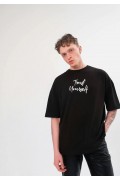 Erkek Kısa Kol Yazlık Tişört Bisiklet Yaka Baskılı Oversize T-Shirt -  Siyah