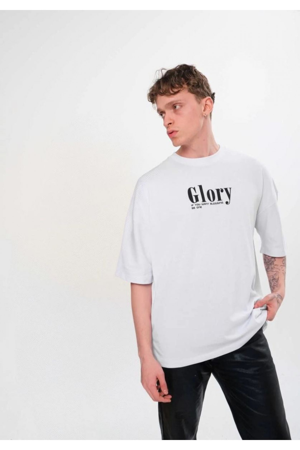 Erkek Kısa Kol Yazlık Tişört Bisiklet Yaka Baskılı Oversize T-Shirt - Siyah