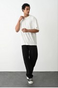 Erkek Tişört Düz Basic Penye Yazlık Bisiklet Yaka Kısa Kol T-Shirt - Beyaz