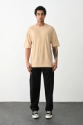 Erkek Tişört Düz Basic Penye Yazlık Bisiklet Yaka Kısa Kol T-Shirt - Bej