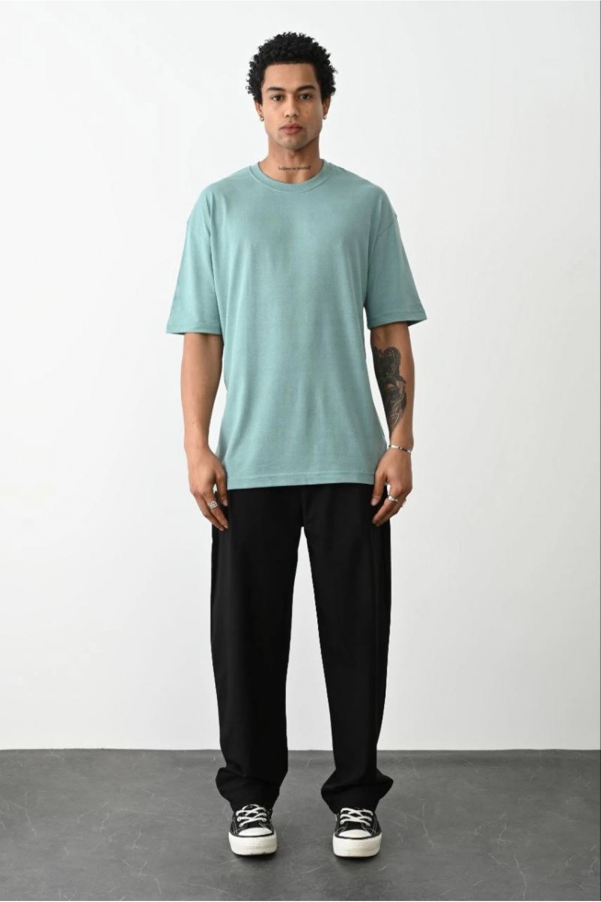Erkek Tişört Düz Basic Penye Yazlık Bisiklet Yaka Kısa Kol T-Shirt - Mint Yeşili