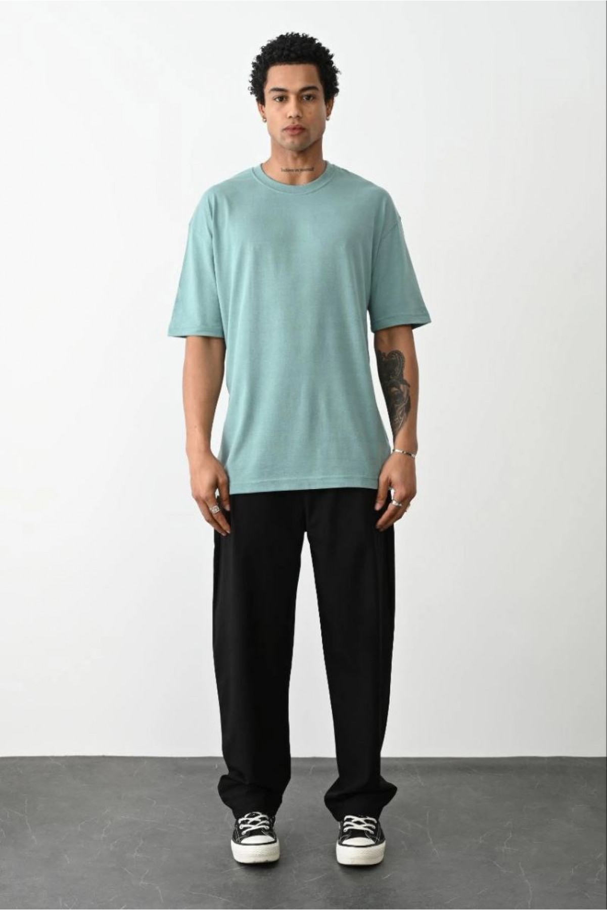 Erkek Tişört Düz Basic Penye Yazlık Bisiklet Yaka Kısa Kol T-Shirt - Mint Yeşili