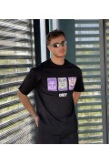 ERKEK Bisiklet Yaka Baskılı Oversize Kısa kol T-Shirt - Siyah