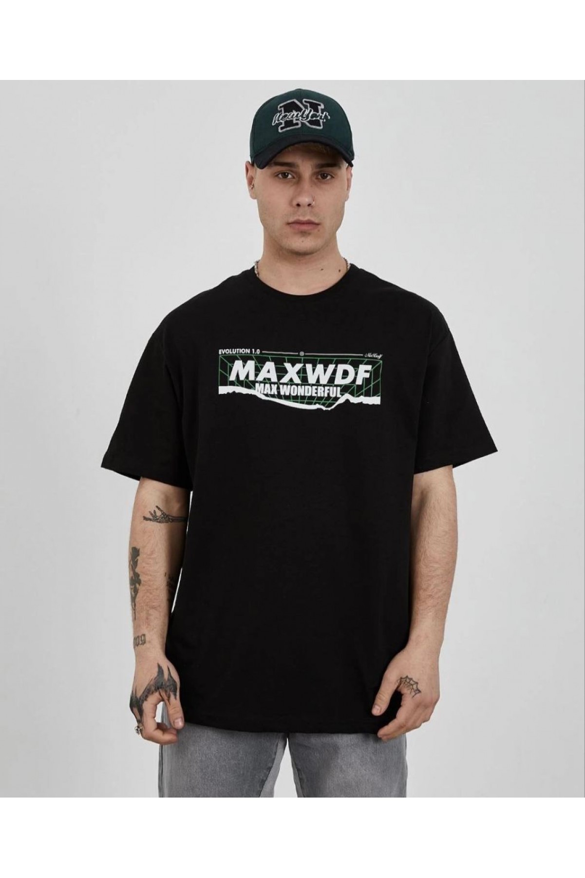 Erkek Kısa Kol Yazlık Tişört Bisiklet Yaka Baskılı Oversize T-Shirt - Siyah