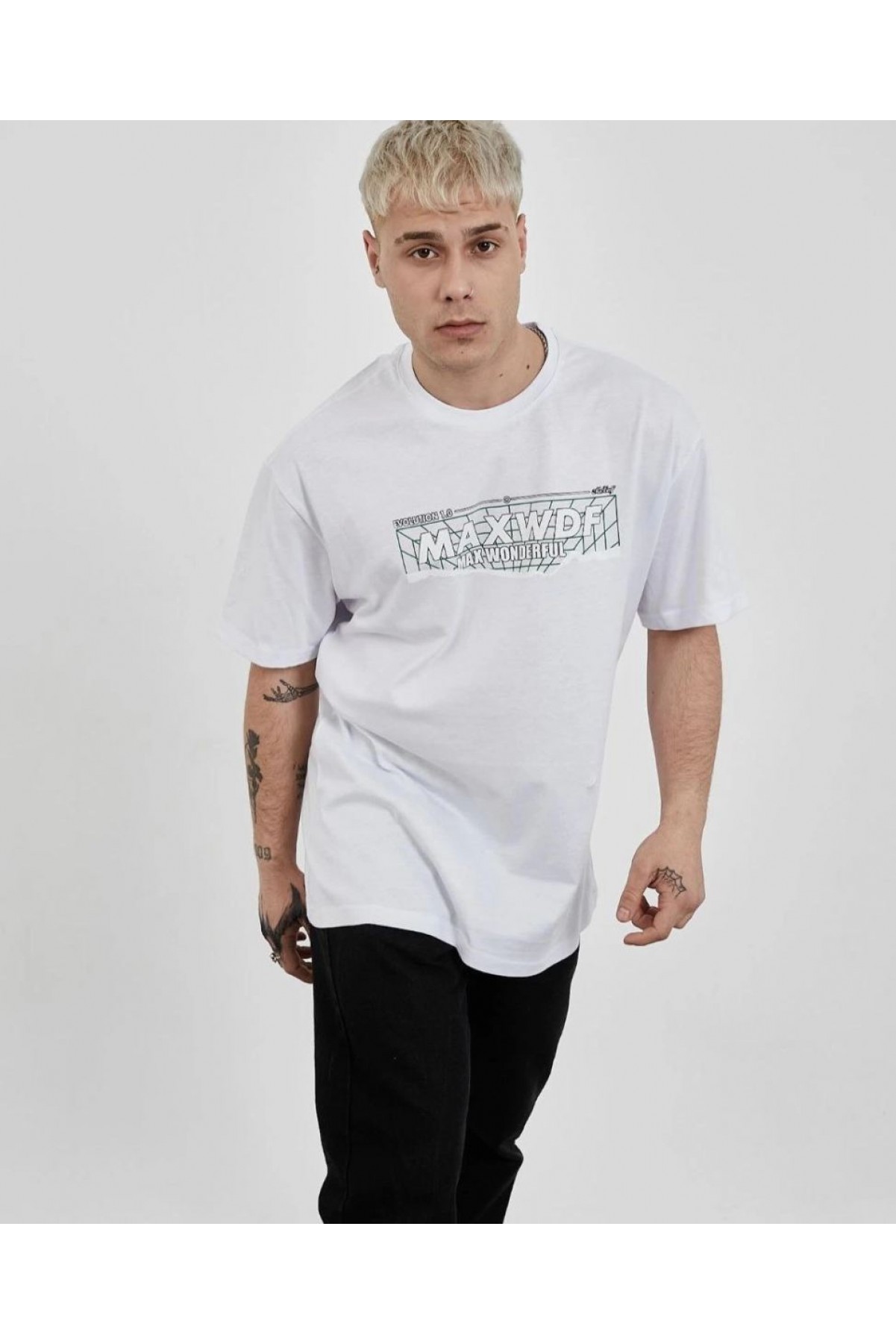 Erkek Kısa Kol Yazlık Tişört Bisiklet Yaka Baskılı Oversize T-Shirt -  Beyaz