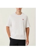 Erkek Kısa Kol Tişört Bisiklet Yaka KALP Baskılı Oversize T-Shirt - Beyaz