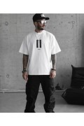 Erkek Kısa Kol Yazlık Tişört Bisiklet Yaka Baskılı Oversize T-Shirt - Beyaz