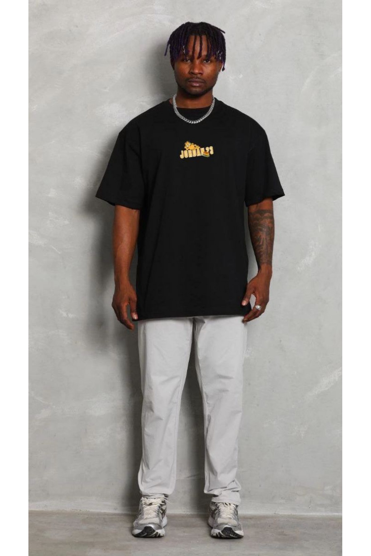 Erkek Kısa Kol Yazlık Tişört Bisiklet Yaka Baskılı Oversize T-Shirt - Siyah