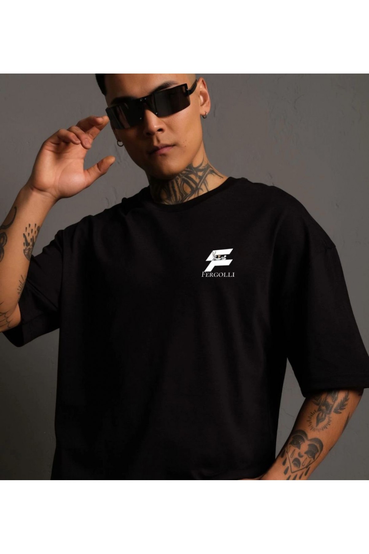 Erkek Kısa Kol Yazlık Tişört Bisiklet Yaka Baskılı Oversize T-Shirt - Siyah