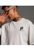Erkek Kısa Kol Yazlık Tişört Bisiklet Yaka Baskılı Oversize T-Shirt - Beyaz