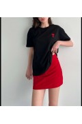 Kadın Tişört Bisiklet Yaka Baskılı Oversize Kısa Kol T-Shirt - Siyah
