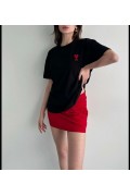 Kadın Tişört Bisiklet Yaka Baskılı Oversize Kısa Kol T-Shirt - Siyah