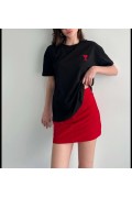 Kadın Tişört Bisiklet Yaka Baskılı Oversize Kısa Kol T-Shirt - Siyah