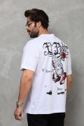Erkek Kısa Kol Yazlık Tişört Bisiklet Yaka Baskılı Oversize T-Shirt - Beyaz