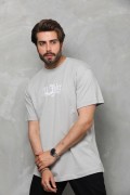 Erkek Kısa Kol Yazlık Tişört Bisiklet Yaka Baskılı Oversize T-Shirt - Gri
