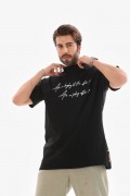 Erkek Kısa Kol Yazlık Tişört Bisiklet Yaka Baskılı Oversize T-Shirt - Siyah