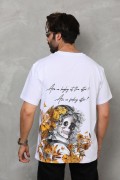 Erkek Kısa Kol Yazlık Tişört Bisiklet Yaka Baskılı Oversize T-Shirt - Beyaz