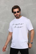 Erkek Kısa Kol Yazlık Tişört Bisiklet Yaka Baskılı Oversize T-Shirt - Beyaz