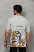 Erkek Kısa Kol Yazlık Tişört Bisiklet Yaka Baskılı Oversize T-Shirt - Gri