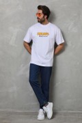 Erkek Kısa Kol Yazlık Tişört Bisiklet Yaka Baskılı Oversize T-Shirt - Beyaz