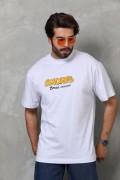 Erkek Kısa Kol Yazlık Tişört Bisiklet Yaka Baskılı Oversize T-Shirt - Beyaz
