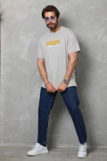 Erkek Kısa Kol Yazlık Tişört Bisiklet Yaka Baskılı Oversize T-Shirt - Gri