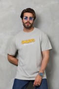 Erkek Kısa Kol Yazlık Tişört Bisiklet Yaka Baskılı Oversize T-Shirt - Gri