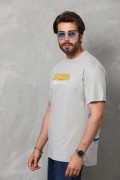 Erkek Kısa Kol Yazlık Tişört Bisiklet Yaka Baskılı Oversize T-Shirt - Gri