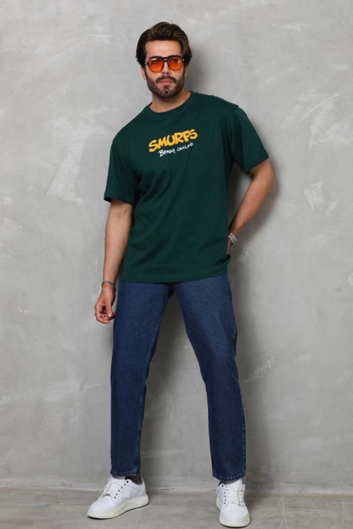 Erkek Kısa Kol Yazlık Tişört Bisiklet Yaka Baskılı Oversize T-Shirt - Yeşil