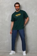 Erkek Kısa Kol Yazlık Tişört Bisiklet Yaka Baskılı Oversize T-Shirt - Yeşil