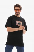 Erkek Baskılı T-Shirt Kısa Kol Bisiklet Yaka Regular Fit Rahat Kalıp Tişört -  Siyah