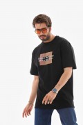 Erkek Baskılı T-Shirt Kısa Kol Bisiklet Yaka Regular Fit Rahat Kalıp Tişört -  Siyah