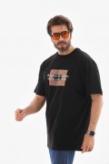 Erkek Baskılı T-Shirt Kısa Kol Bisiklet Yaka Regular Fit Rahat Kalıp Tişört -  Siyah